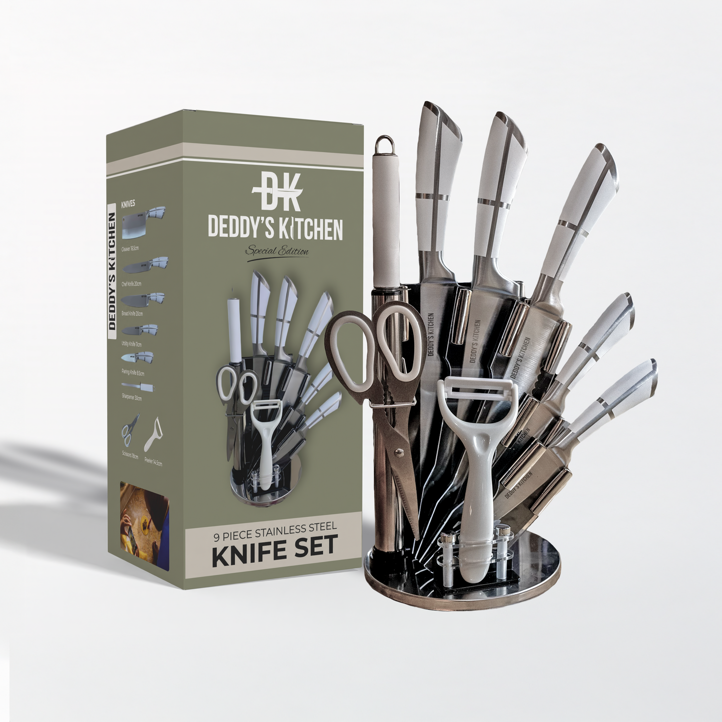 Special Edition White 9-Piece Stainless Steel Chef's Knife Set
