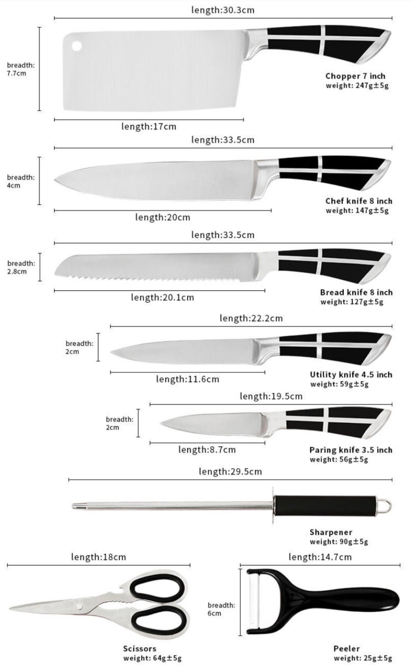 Special Edition White 9-Piece Stainless Steel Chef's Knife Set